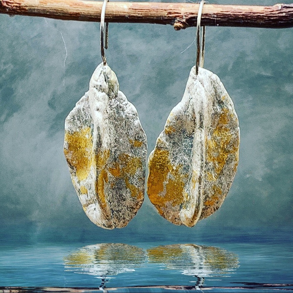 Organic formed leaf earrings silver & gold leaf - Picture 2 of 2